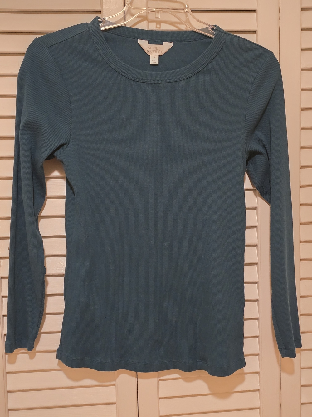 Market & Spruce Deep Teal Ribbed Crewneck Sweater